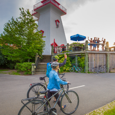 Biker outside of lighthouse